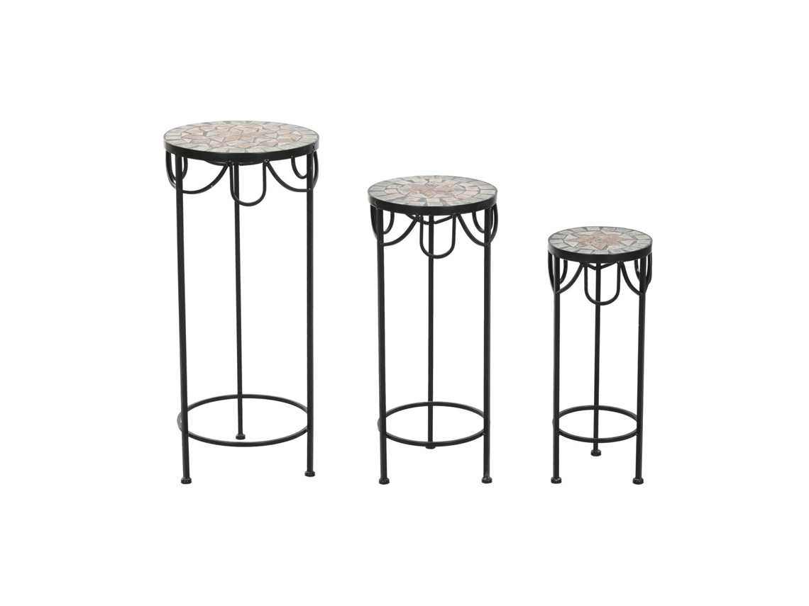 Set 3 Mesita Auxiliar Forja Mosaico 30x30x69cm
