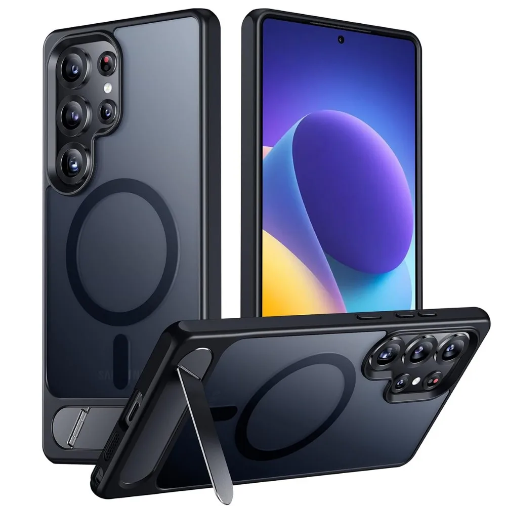(negro, Galaxy S24) Funda Para Teléfono Resistente A Los Golpes, Mate Y Agradable Al Tacto, Con Elegante Soporte Magnético Plegable.