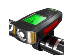 Cuentakilómetros para bicicleta, luz delantera, carga USB, 300 lúmenes, 5 modos de iluminación - Negro.