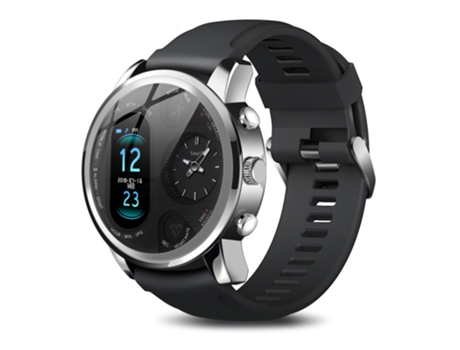 Smartwatch de cuarzo negro con correa de silicona plateada JL-EIGHT