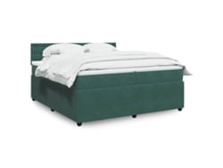 Cama Box Spring Con Colchón Terciopelo Verde Oscuro 200x200 Cm
