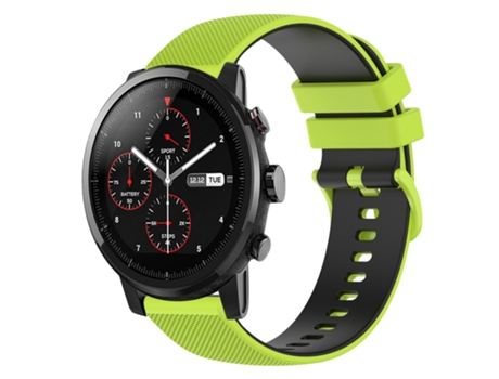 Correa Smartwatch para Amazfit 2 Stratos 22mm Silicona Bicolor a Cuadros (Verde Lima + Negro)