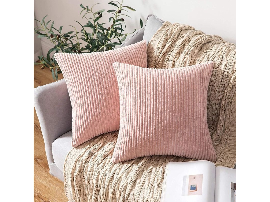 2026-33831-funda De Almohada Cuadrada De Veludo Rayado Suave Para Hogar Rosa 45x45cm Set De 2