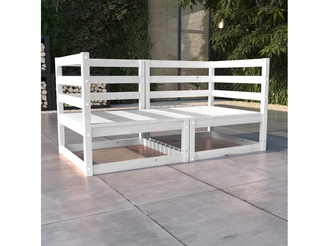 Sofá de jardín de 2 plazas en pino macizo, blanco, Dkd Home Decor