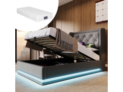 Cama Individual De 90x200 Cm Con Iluminación Led 360°, Sistema Hidráulico Y Usb-c, Color Gris, Con Colchón.
