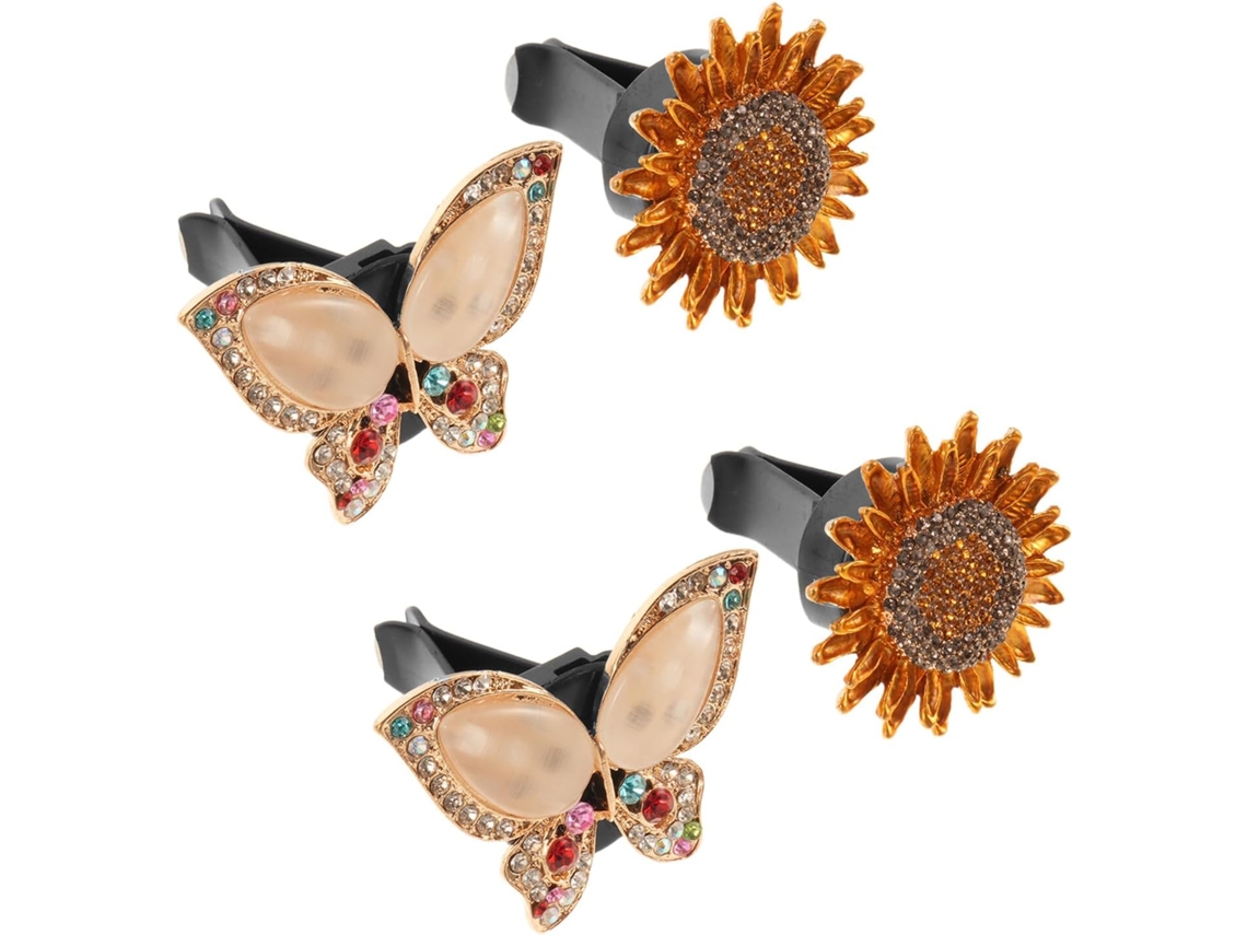 Clips Decorativos Para Difusor De Aceites Esenciales De Coche (4 Piezas) Con Forma De Mariposa Y Girasol.