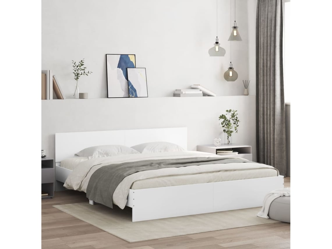 Estructura De Cama Con Cabecero Blanca 160x200 Cm
