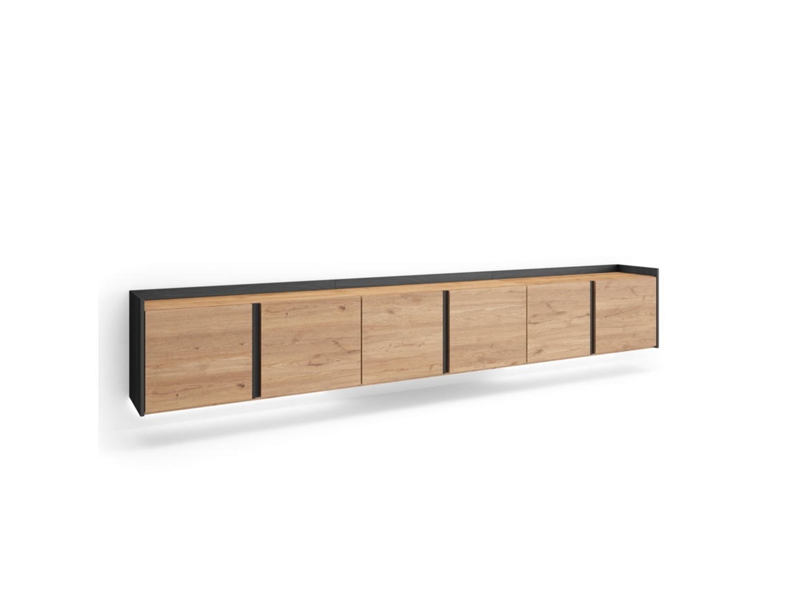 Mueble Tv, Televisión, 309x35x50cm, Para Tv Hasta 80", Colgado, Suspendido, Led, Roble Y Negro