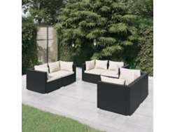 Conjunto de jardín DKD Home Decor de 6 piezas con cojines de mimbre negros