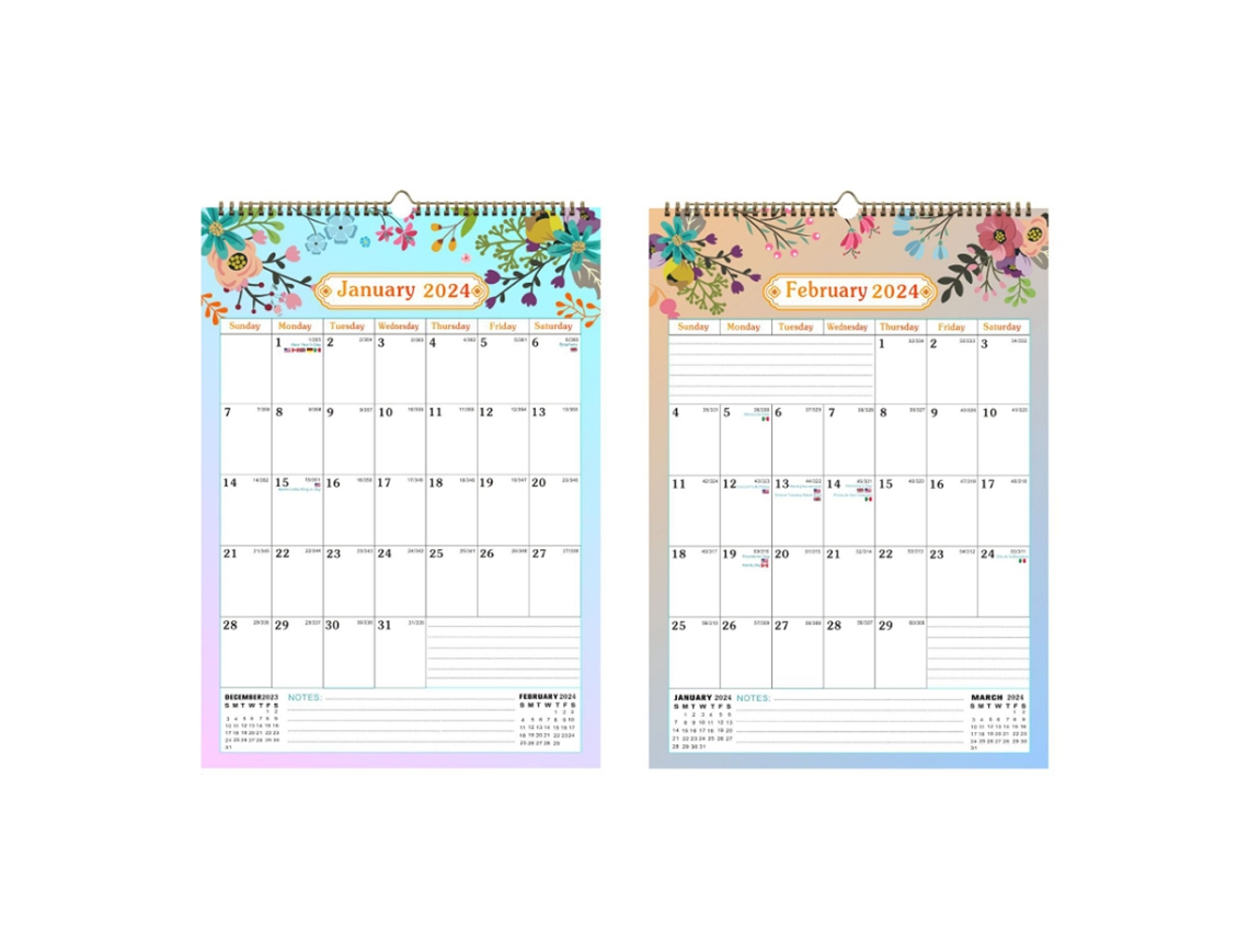 EIOORORRIY Calendário De Parede Vertical 2024 2025 Com Gancho Para Pendurar, Amplo Espaço Para Escrita Para Agendamento Diário E Papel Grosso À Prova De Tinta, E