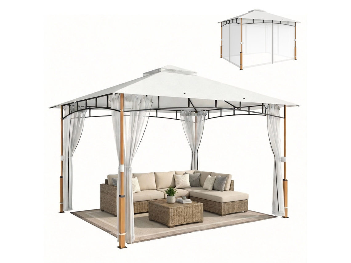 Pérgola de jardín de 3x3,6 m con doble techo, protección UPF50+, estructura metálica de teca, PMM CAPITALI