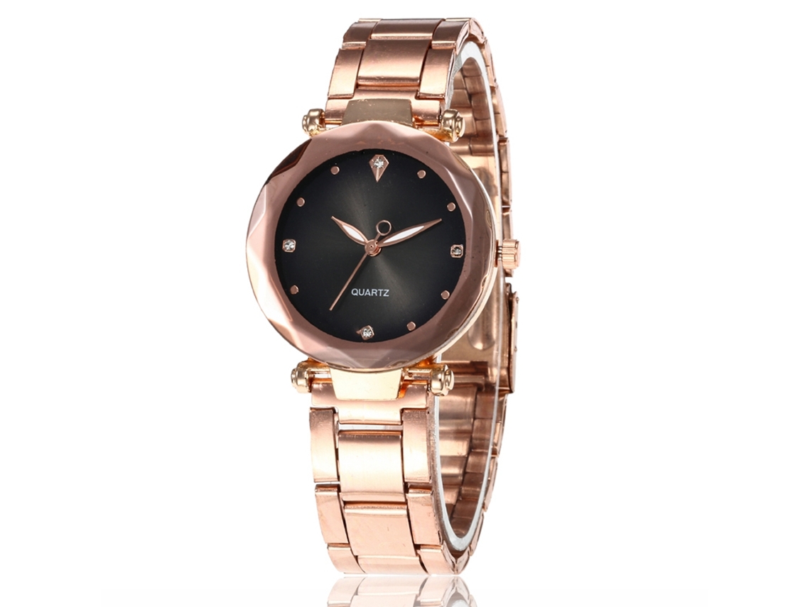 Reloj De Pulsera Analógico De Cuarzo Unisex Con Esfera Redonda Negra