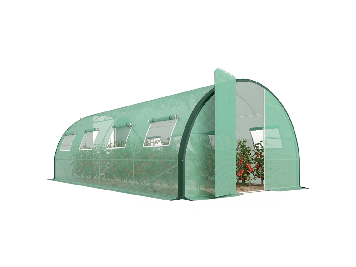 Invernadero Túnel 18m² Acero Galvanizado Pe 2 Puertas 8 Ventanas Verde
