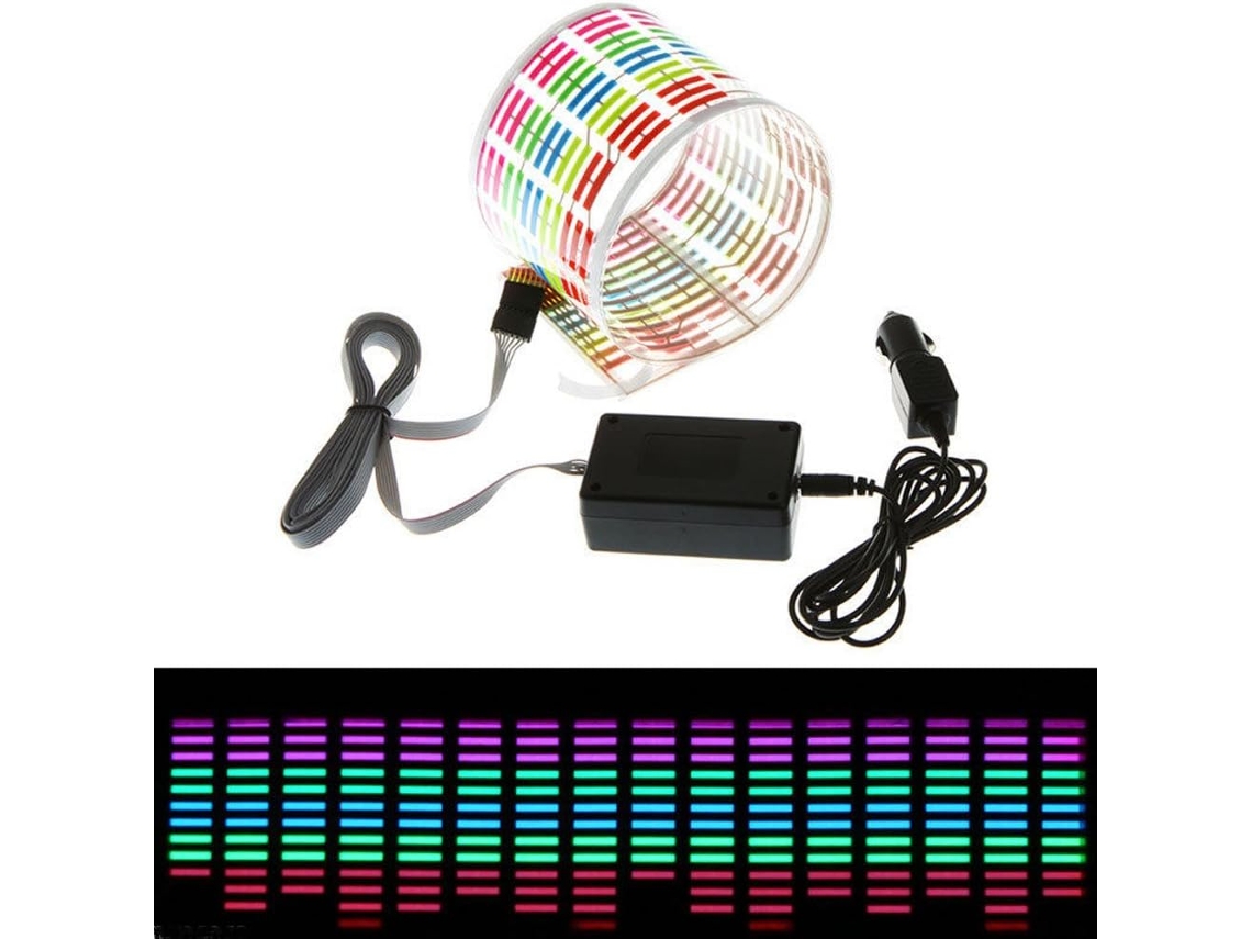 Adesivo Luminoso Automotivo Com Sensor De Ativação Por Som E Música — Painel Led Com Efeito Equalizador (45 X 11 Cm)