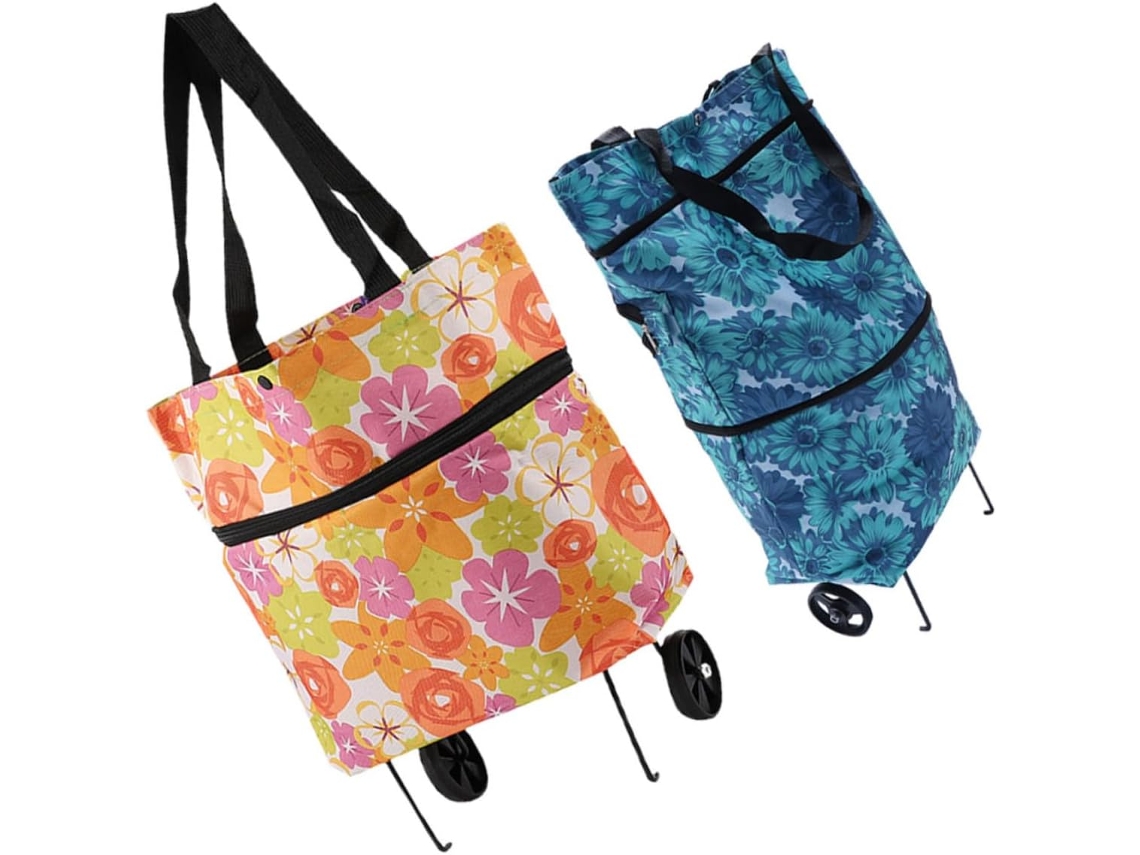 Carrito De Compras Plegable De 2 Piezas Con Ruedas, Reutilizable, Para Compras Y Viajes.