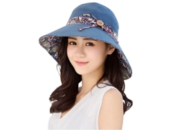 2026-sombrero De Sol Para Mujer Linjou De Algodón Con Visera Ancha Upf 50+ Plegable Protector Uv Azul