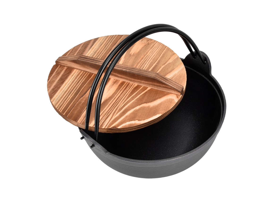 Olla de hierro fundido de 25 cm para sukiyaki, tapa de madera CHABERLU