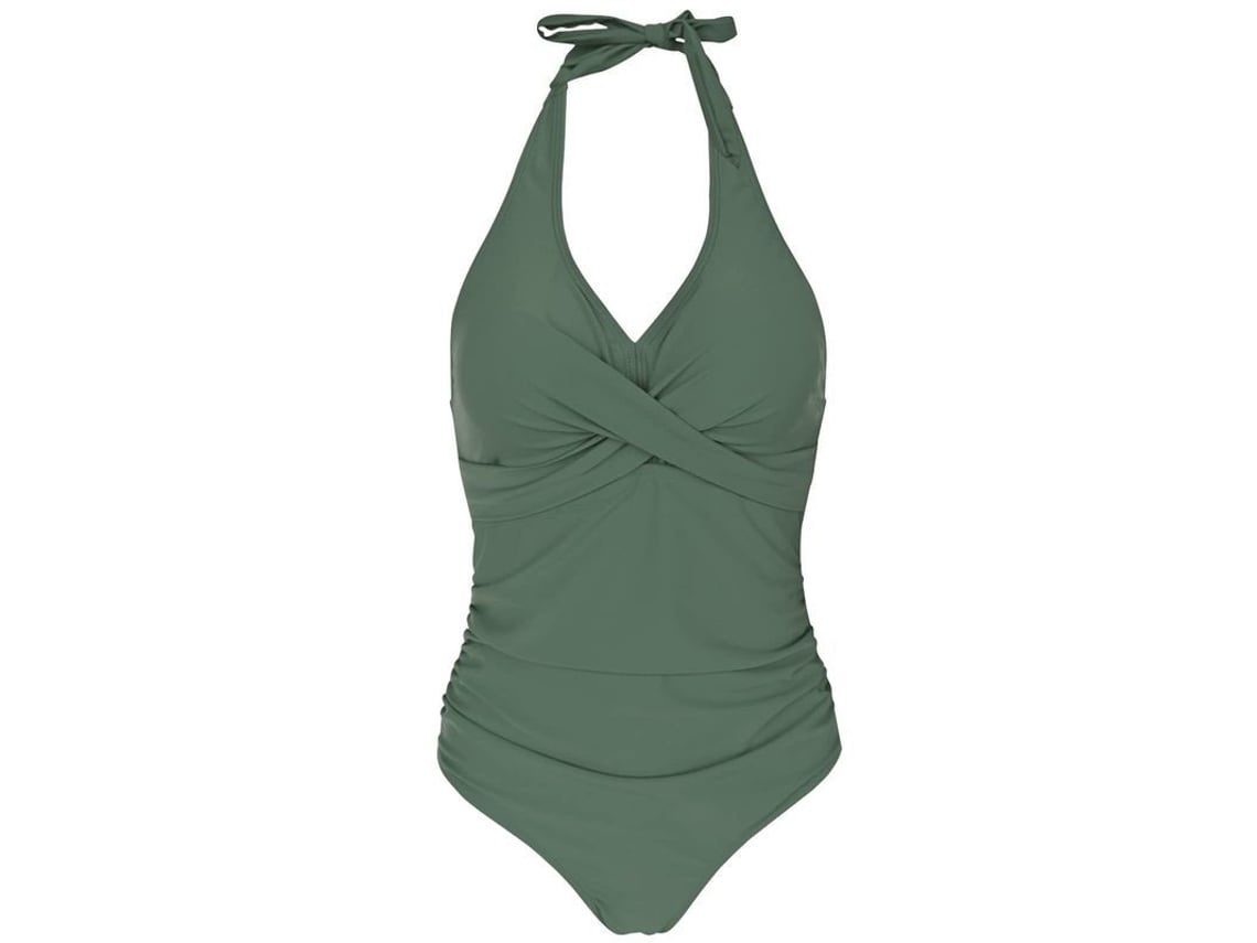 2026-traje De Banho Monokini Com Controle Abdominal E Gola Halter V Verde
