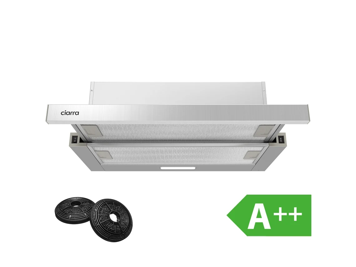 Ciarra Campana Extractor 60cm 370m³/h A++ Recirculación Con Filtros De Carbón Rocker Button Inox Cd6906ds