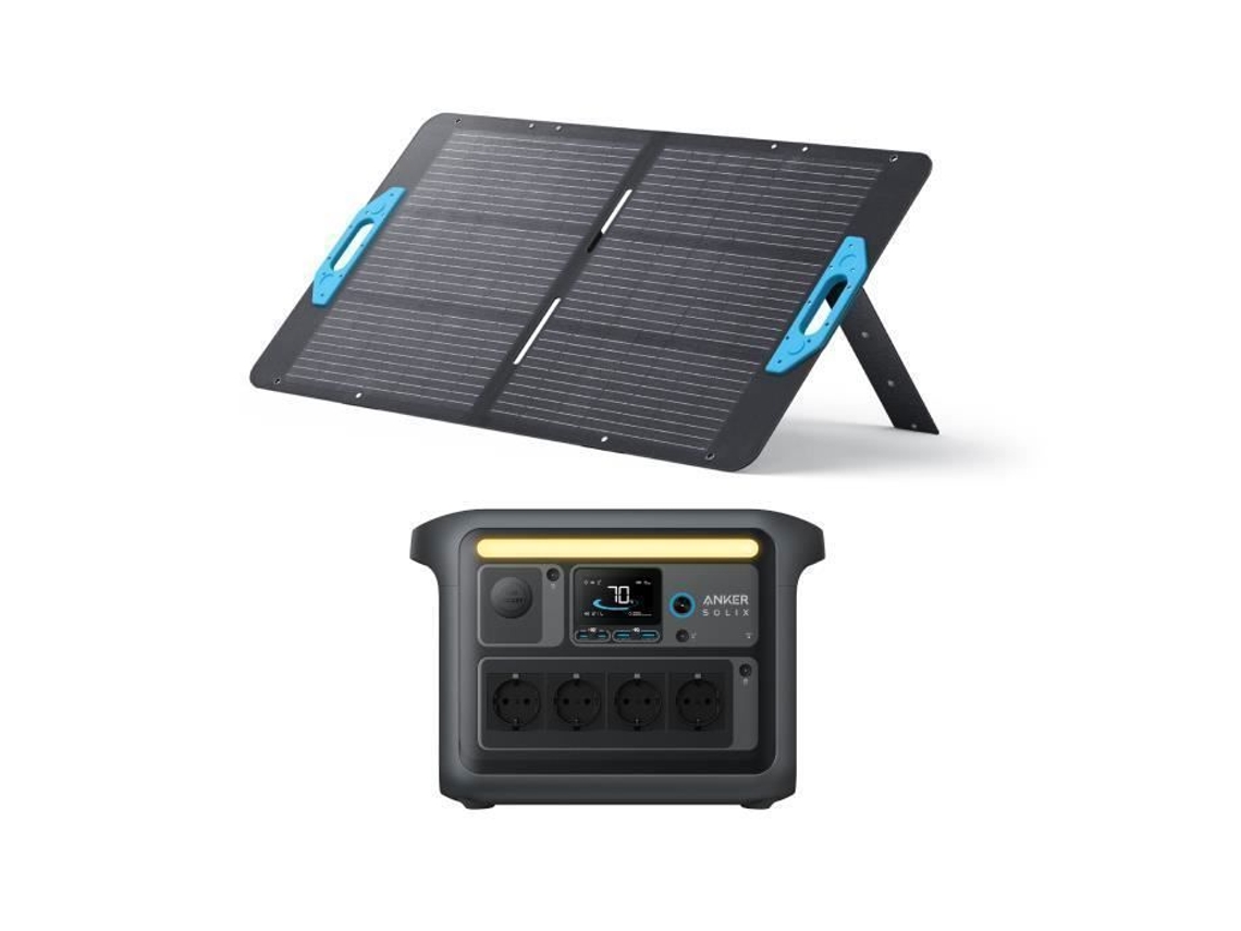Estación de energía portátil Anker SOLIX C1000X con panel solar de 100 W, kit de generador solar de 4 CA y 1800 W