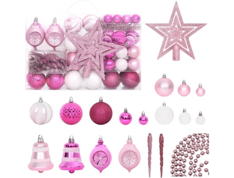 vidaXL Juego de adornos de navidad de 108 piezas blanco y rosado