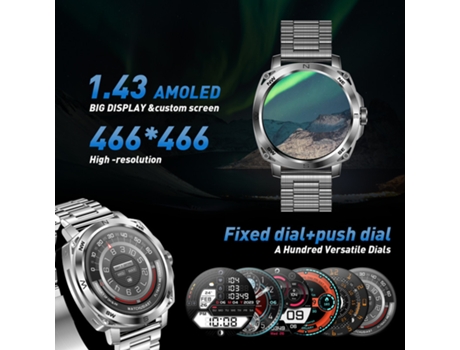 CHRONUS I89 Smartwatch para Hombres Responder Llamadas Pantalla Amoled Ultra HD de 1.43 '' para Iphone Android Plata