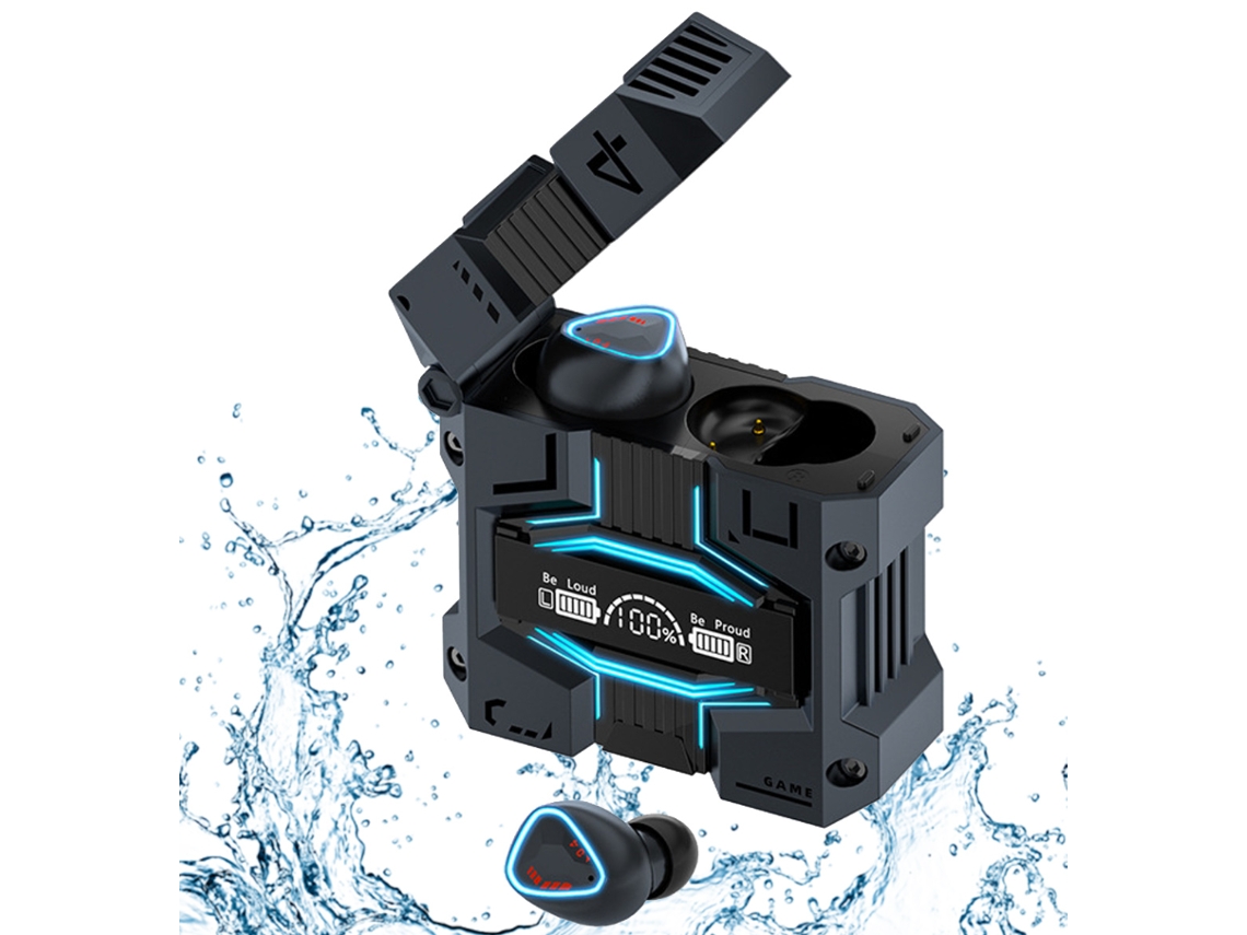 Auriculares TWS Bluetooth 5.3, auriculares deportivos manos libres e impermeables con control táctil y estuche de transporte.