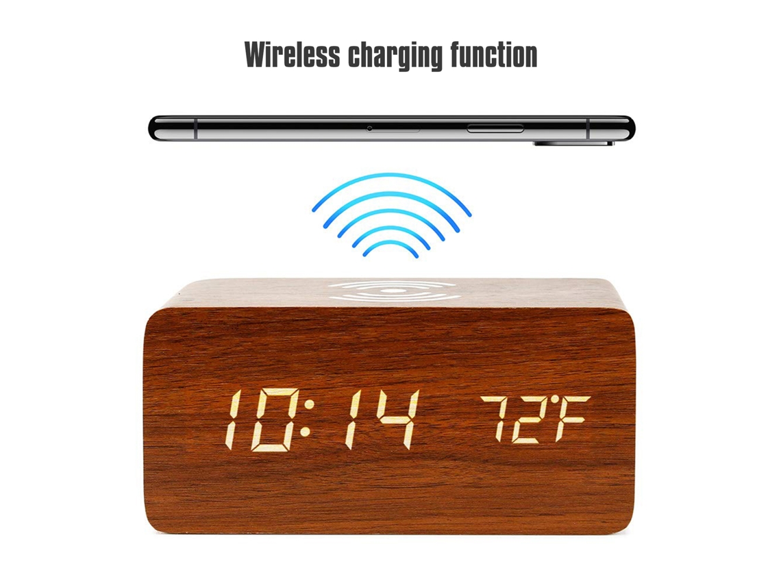 2026 Store-reloj Despertador Digital Con Cargador Inalámbrico Led Pantalla De Temperatura Para Mesa
