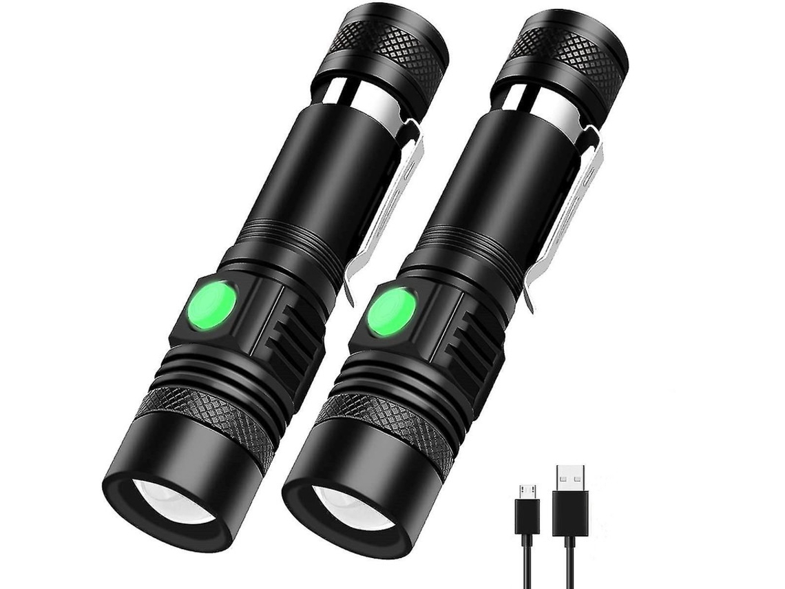 Linterna Led Recargable De Bolsillo (2 Unidades), 1200 Lúmenes, Superbrillante, Resistente Al Agua, 4 Modos De Iluminación Ampliables Para A