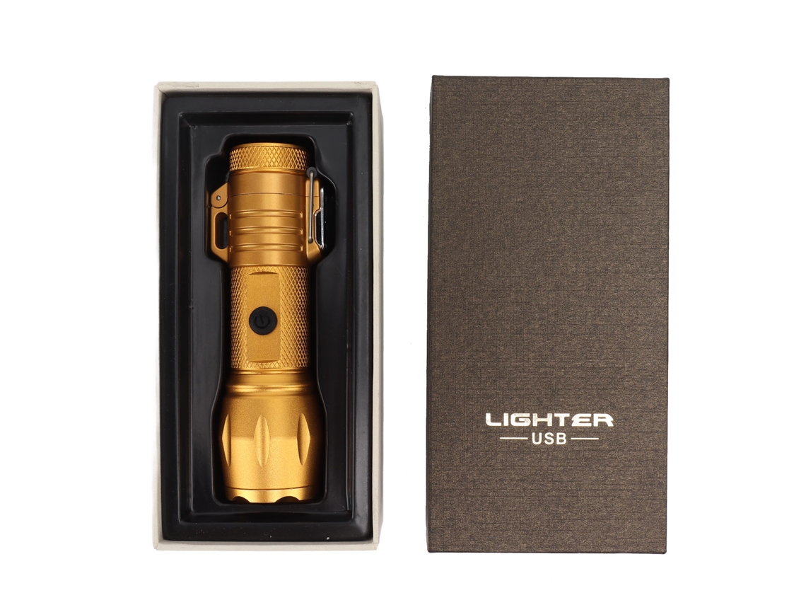 Rebe-encendedor Eléctrico Impermeable Antiviento De Aluminio Portátil Con Linterna 3.7v Oro