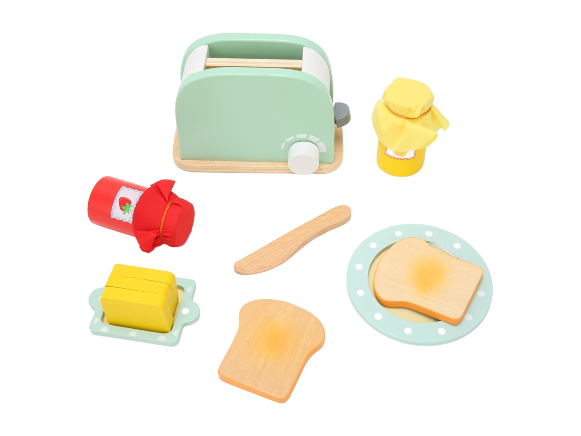 Tostadora de madera amarilla: juguete seguro para niños y niñas.