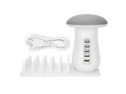 Carregador De Mesa Cogumelo 5 Portas Usb Hub Com Luz Led E Qc3.0 Para Carregamento Rápido