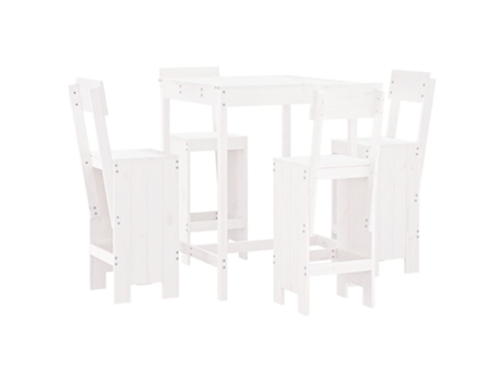 Conjunto 5 de mesa y taburetes altos jardín VIDAXL madera pino blanco