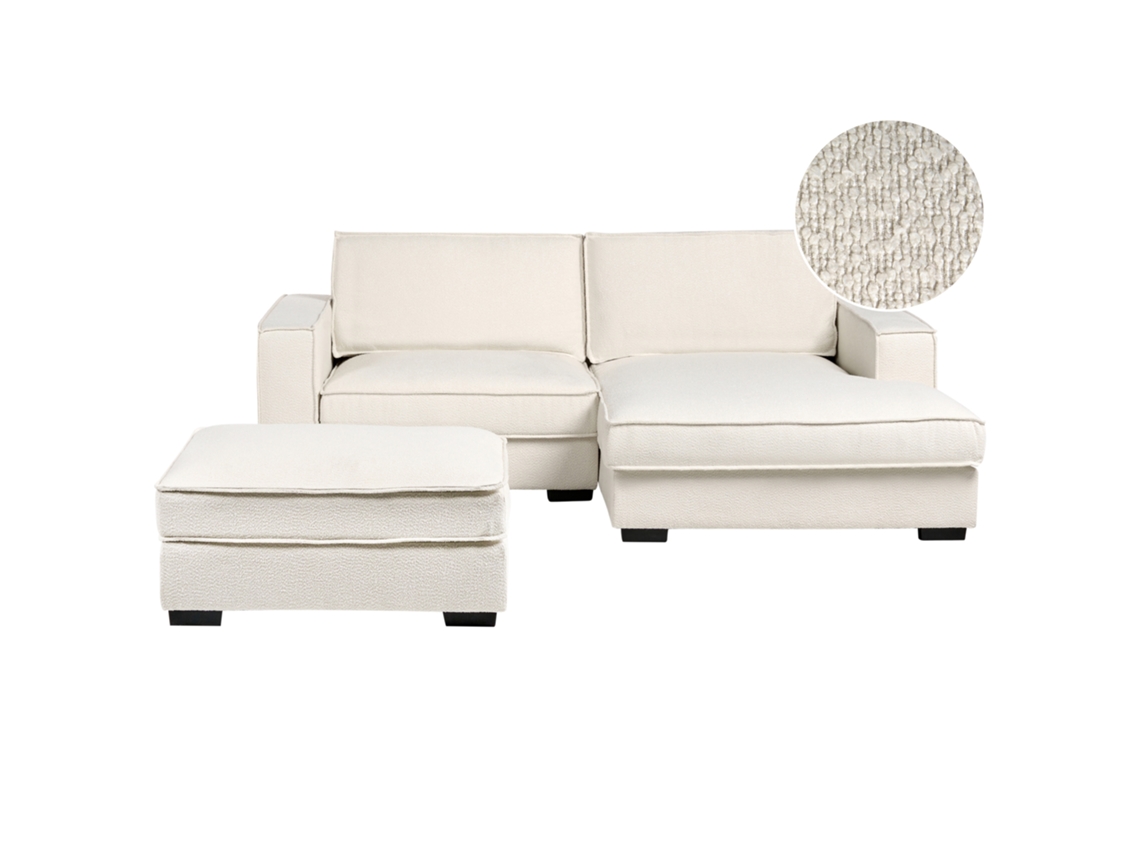 Beliani Kolding De Bouclé Sofá Rinconera Crema 228x152x83
