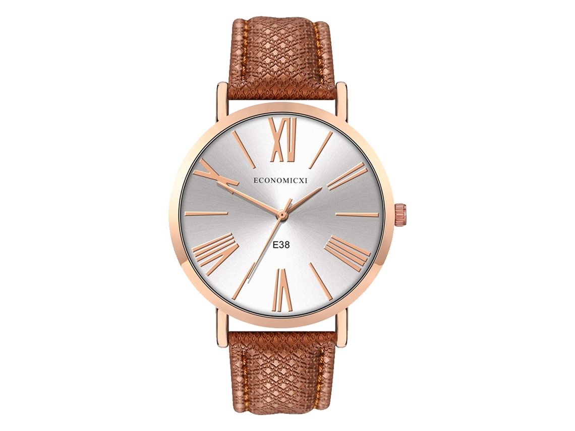 Reloj De Pulsera Unisex Con Correa De Pu, Esfera Redonda, Movimiento De Cuarzo Analógico, Blanco/marrón.