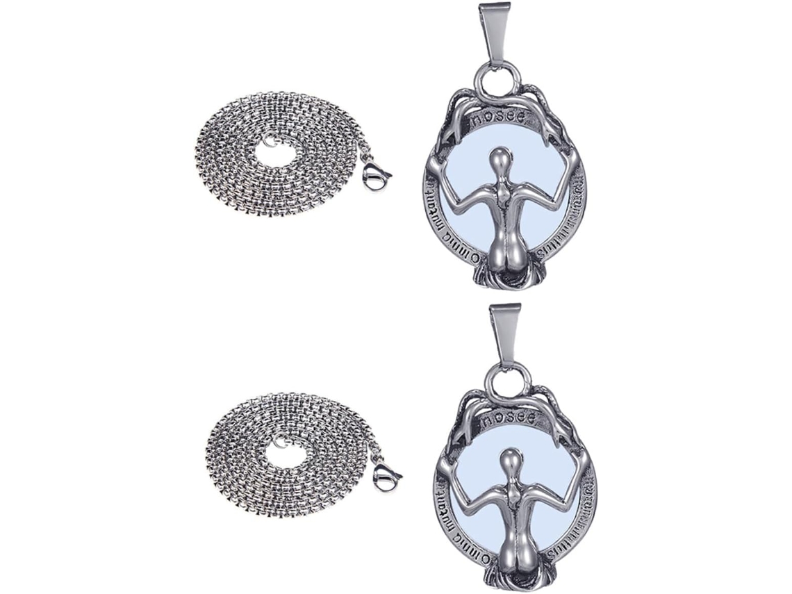 Conjunto De Collar Con Colgante De Hip Hop De 2 Piezas, Acero Inoxidable Con Acabado Espejo, Cadena De Estilo Retro Para Mujer Y