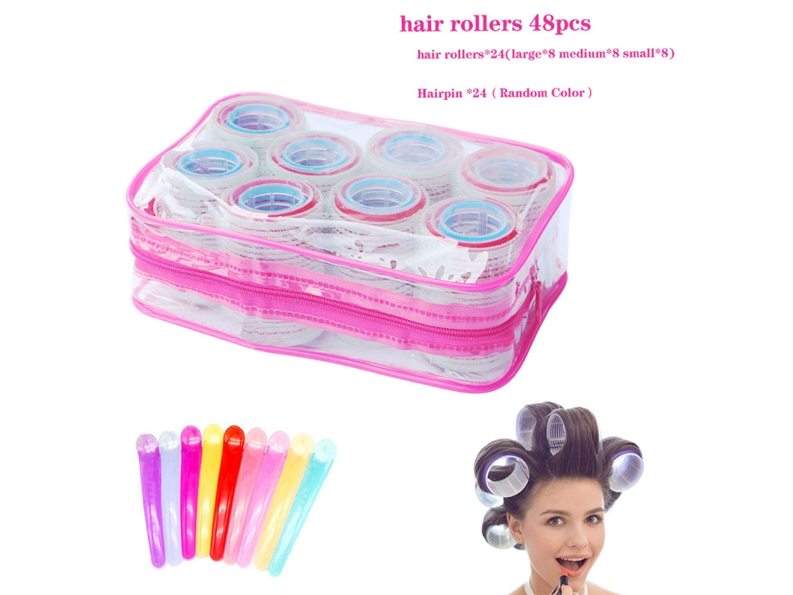 Juego de rulos autoadhesivos para el cabello en tamaños grande, mediano y pequeño