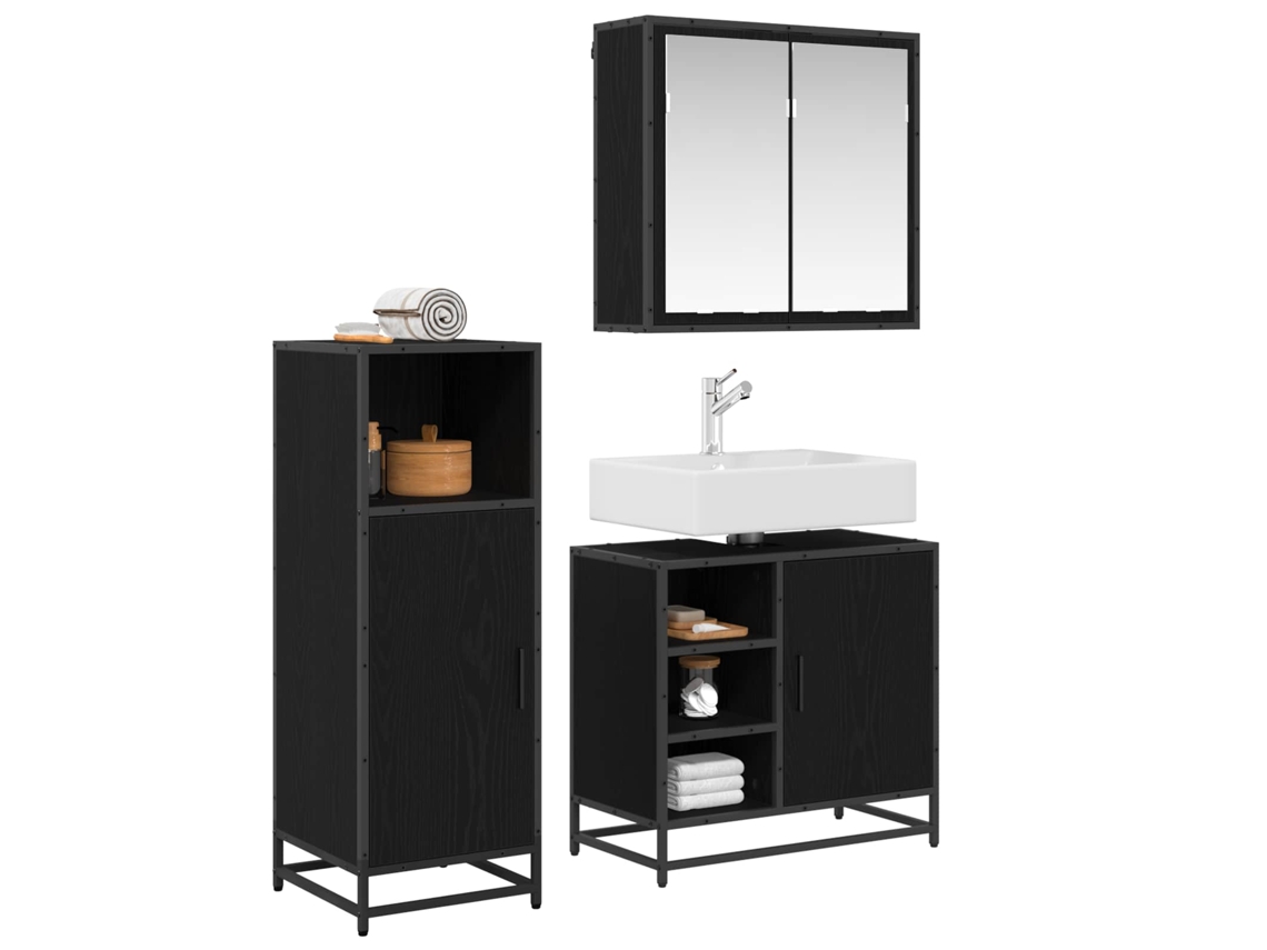 Conjunto de muebles de baño con puerta, 3 piezas, roble negro, MAISON EXCLUSIVE