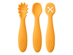 (amarillo) Juego De Vajilla De Silicona Para Bebé De 3 Piezas, Que Incluye Una Cuchara Suave Y Un Tenedor.