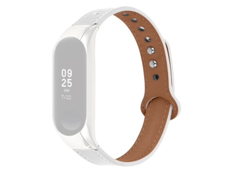 Correa de piel auténtica con doble remache negro para Xiaomi Mi Band 5/6 - blanco
