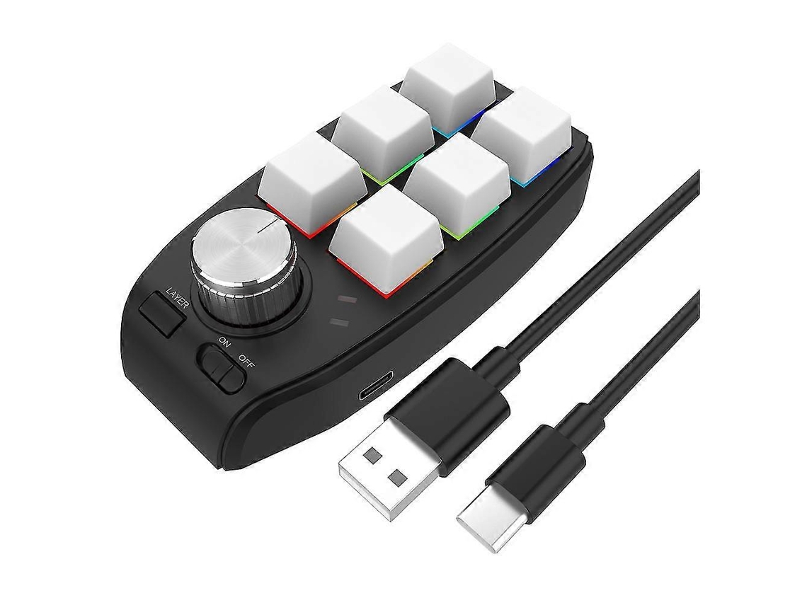 Teclado RGB con macroprogramación y botones personalizados, 6 teclas, 1 botón, miniteclado para juegos, copia y pega, Bluetooth, blanco Everley891