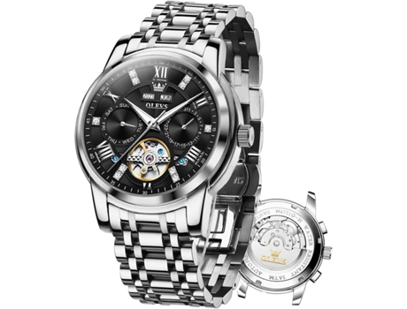 VEANXIN Reloj impermeable luminoso hueco mecánico automático de negocios de lujo para hombres(plata y negro)