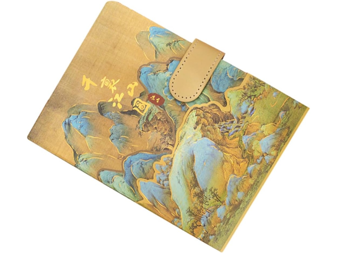 Agenda Portátil Diaria Con Cubierta De Tela Y Papel, Diseño Pintado Antiguo.