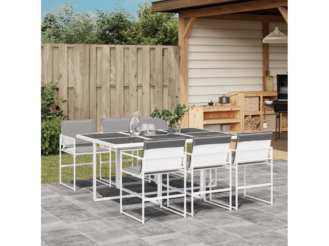 Conjunto de comedor de jardín de 7 piezas con cojines de textilene blanco de DKD Home Decor