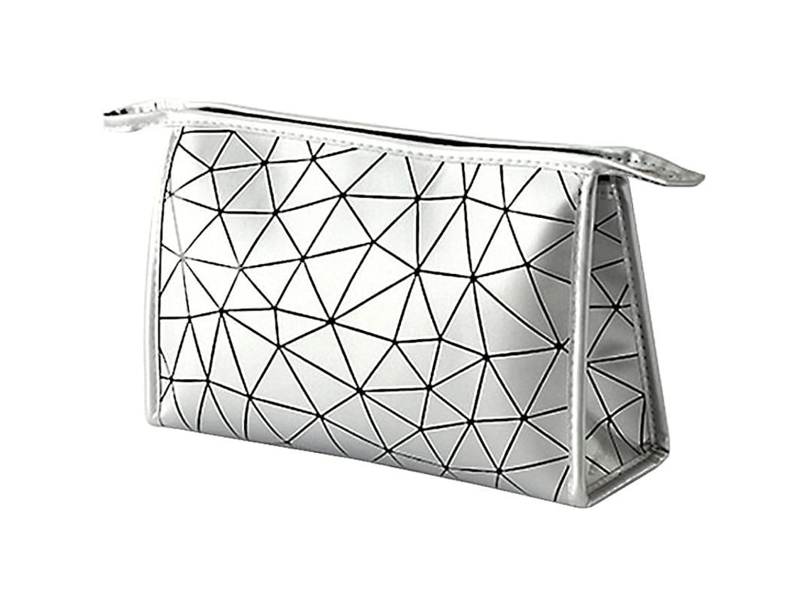 2026-bolsa De Maquillaje Viaje Impermeable De Cuero Pu Plegable Con Diseño Geométrico Y Cremallera Segura