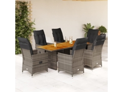 Juego de comedor de jardín de 7 piezas con cojines, mimbre gris, DKD Home Decor