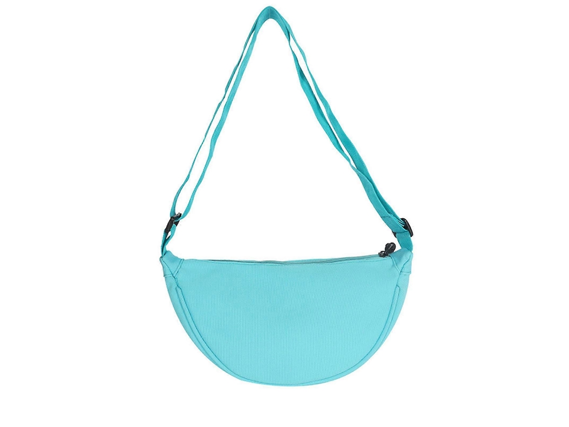 Bolso bandolera informal, bolso de hombro semicircular, bolso de nailon con cremallera, azul