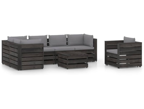 vidaXL Muebles de jardín 7 piezas con cojines madera impregnada gris
