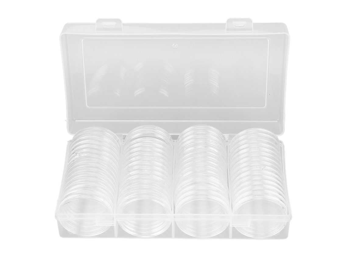 Caja Transparente Para Guardar Monedas Con 60 Cápsulas (41 Mm) Para Coleccionistas.