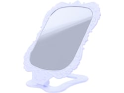 Espelho De Penteadeira Dobrável Vintage Em Plástico Branco Com Reflexo Claro E Luminoso.